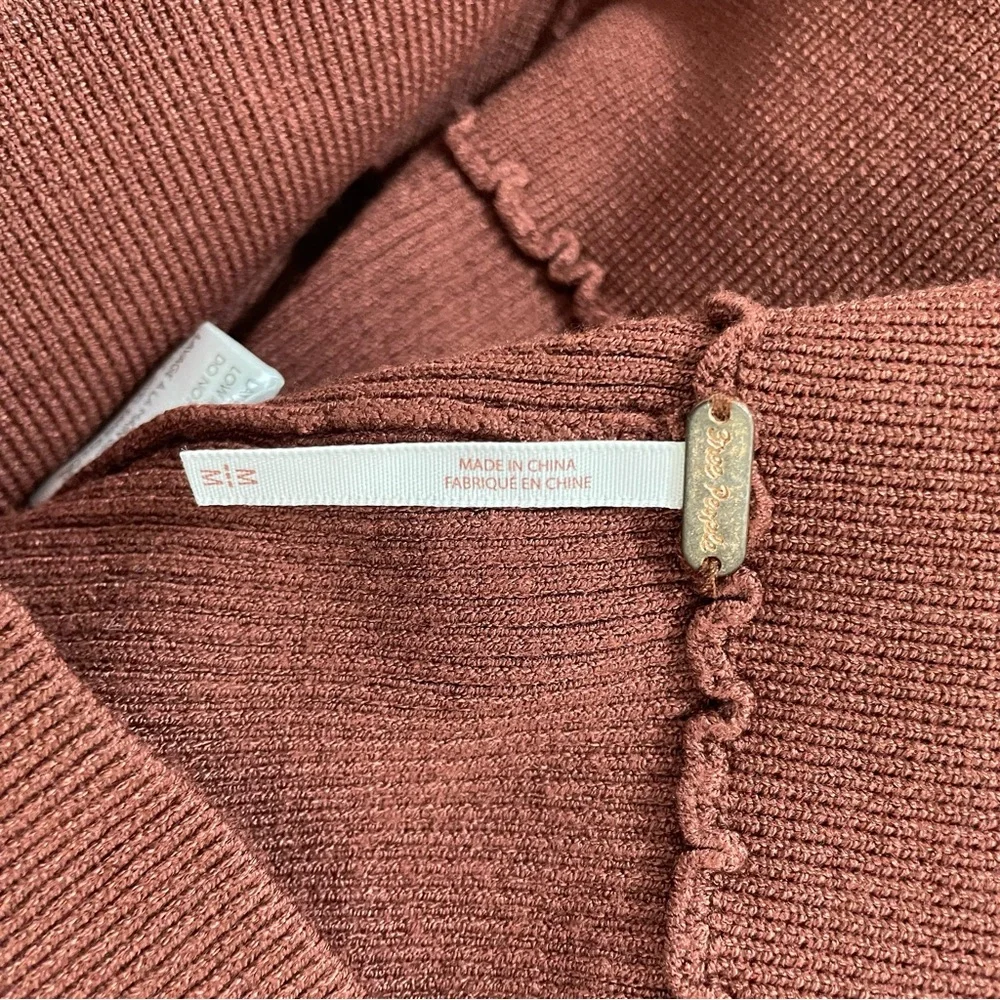 Free People Wide Leg Ribbed Knit Texture Pull On Lounge Terracotta Pants Size M